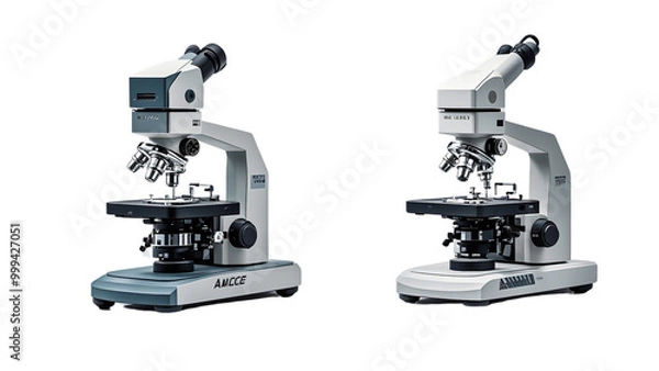 Fototapeta Set Of Front view of a single atomic force microscope isolated on a white transparent background....