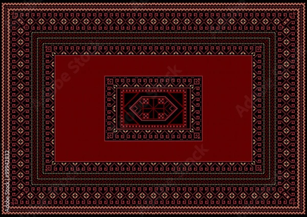 Fototapeta Carpet with red and burgundy details on a black background
