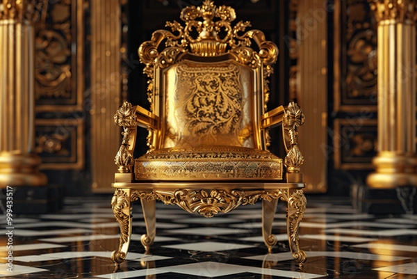Fototapeta Fantastically beautiful throne of power of king or queen in throne room for coronation