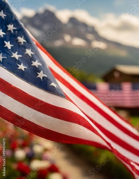 Fototapeta Isolated American flag with depth of field showcasing stars and stripes in vibrant colors
