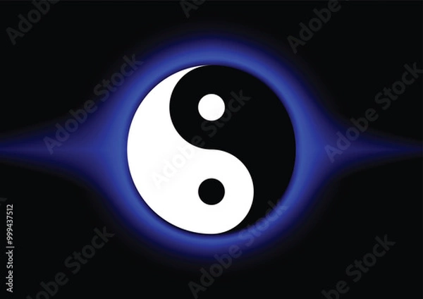 Fototapeta Yin Yang white and black symbol with blue growing in black background