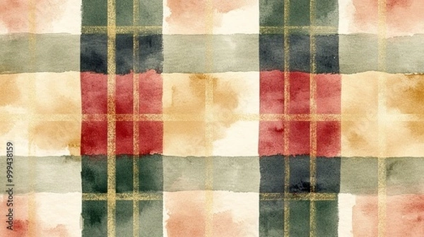 Fototapeta Colorful plaid watercolor pattern in soft hues for textile or background design