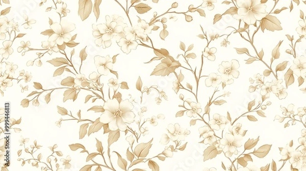 Fototapeta Subtle Minimalist Floral Toile Pattern Design