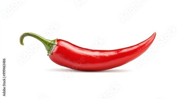 Obraz Glossy Red Thai Chili Pepper Isolated on White Background with Sharp Tip and Full Depth of Field