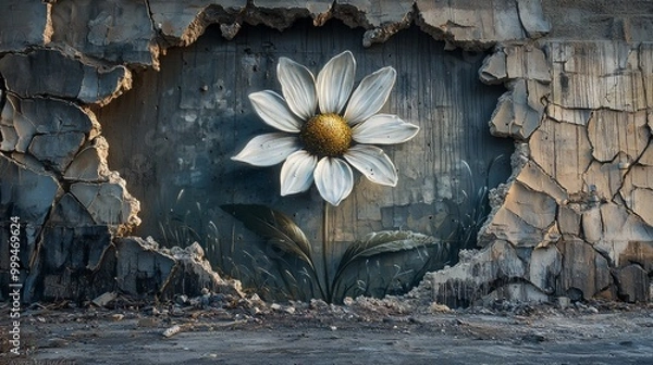 Obraz Large Flower Mural on Broken Wall