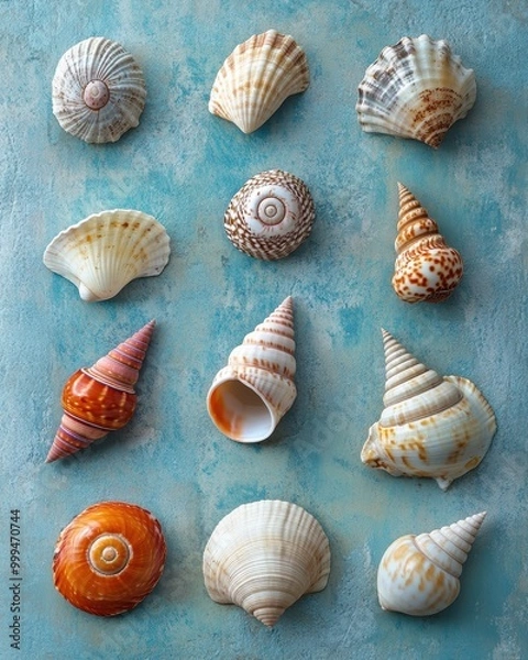Fototapeta Assorted Sea Shells on Textured Background