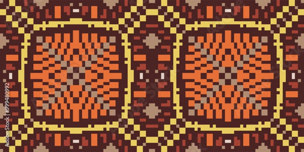 Fototapeta Aztec Pixel Ethnic Geometric Patternfolk Embroidery, Aztec Geometric Ornament Print. Design for Carpet, Wallpaper, Clothing, Wrapping, Fabric