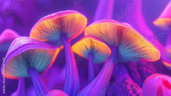 Fototapeta Groovy, colorful mushrooms with a 70s vibe. They're abstract and psychedelic, perfect for a hippie-inspired design.
