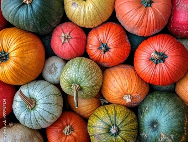 Fototapeta Colorful ornamental pumpkins in autumn decoration with various varieties