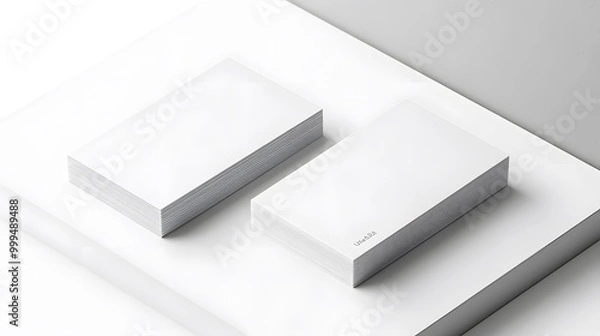 Fototapeta Two white US business card Mockup on white background 3D rendering. 