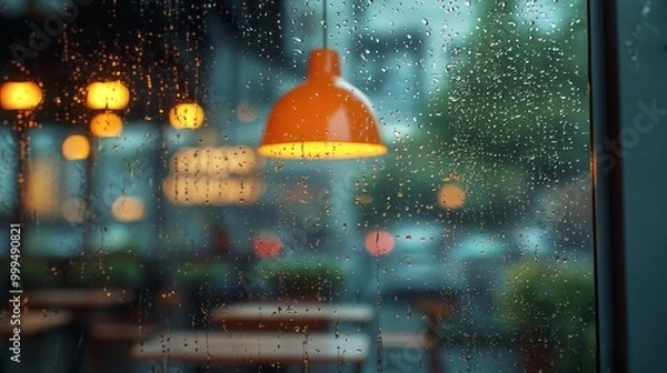 Obraz Cozy Cafe Scene with Rainy Window Effect