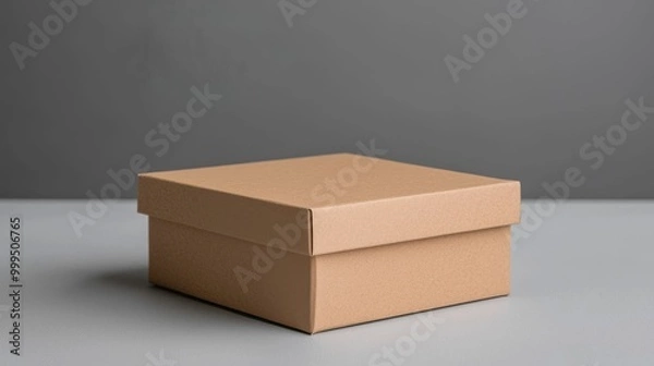Fototapeta A simple, closed brown box placed on a neutral background, highlighting its minimalistic design and unadorned appearance.