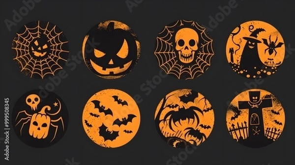 Fototapeta A spooky Halloween scene featuring a smiling jack-o-lantern with an evil face, showcasing vibrant orange colors and autumn decorations