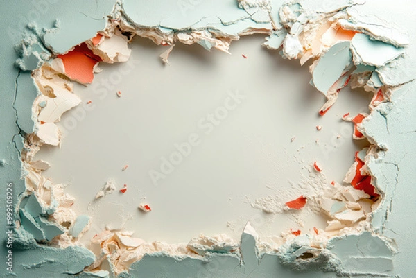 Obraz  Photo of a heart-shaped hole in the wall made from white powder. Created with Ai