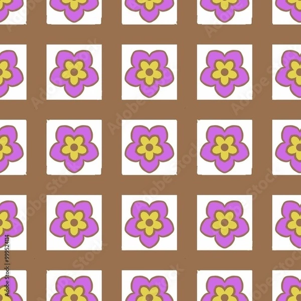 Obraz Pink flower in the white square  seamless pattern