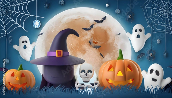 Obraz A cute and spooky Halloween set featuring pumpkins