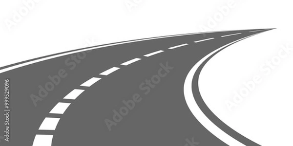 Fototapeta Winding road. Traveling along a curved highway. Background of the road to the horizon in perspective. Curvy asphalt empty line isolated vector concept.