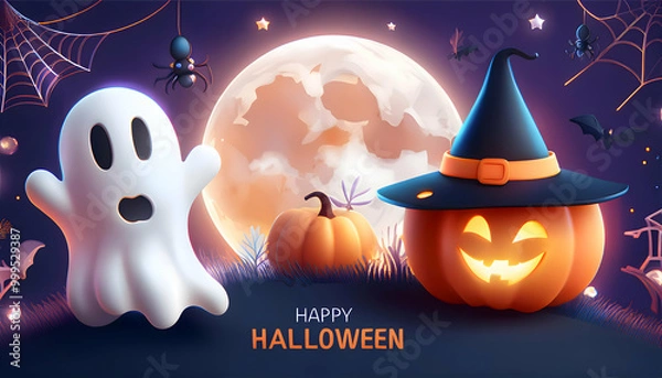 Obraz A cute and spooky Halloween set featuring pumpkins