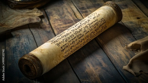 Fototapeta Mezuzah Parchment Scroll with Hebrew Inscriptions