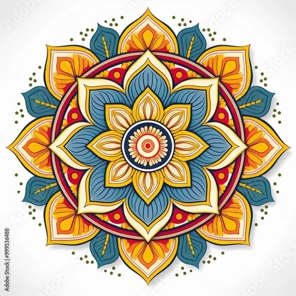 Fototapeta Mandala art design also called rangoli, decorative elements on white background