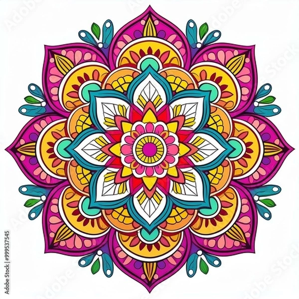 Fototapeta Mandala art design also called rangoli, decorative elements on white background