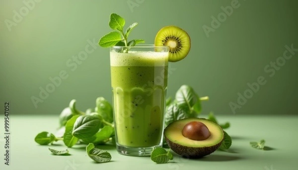 Fototapeta  Fresh and healthy green smoothie with avocado and kiwi