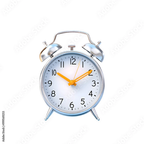 Fototapeta A classic alarm clock with a shiny metallic finish, symbolizing time management and punctuality in daily life.