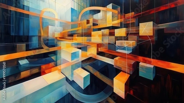 Fototapeta Craft an abstract oil painting of a procurement process flow diagram