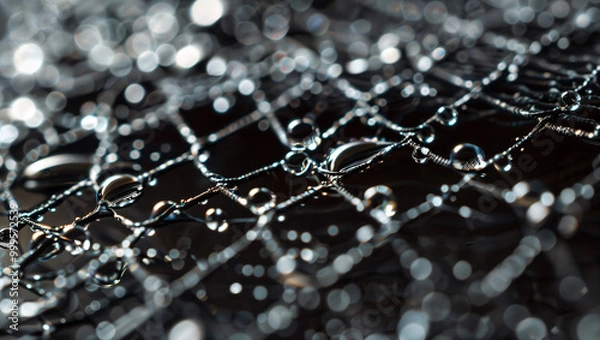 Fototapeta Close-up of Raindrops on a Spider Web, Highlighting Nature's Strength and Fragility