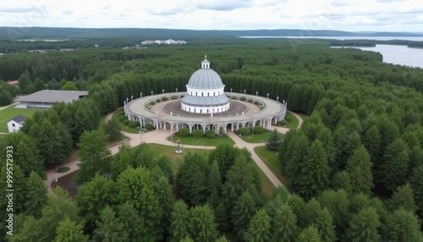 Fototapeta  Elegant dometopped building surrounded by lush greenery