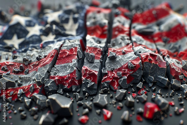 Obraz USA flag painted on broken rocks