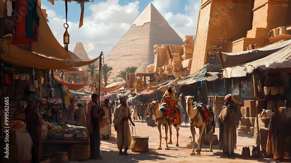 Obraz Generative AI, Ancient Egyptian Trade and Commerce Beneath the Pyramids