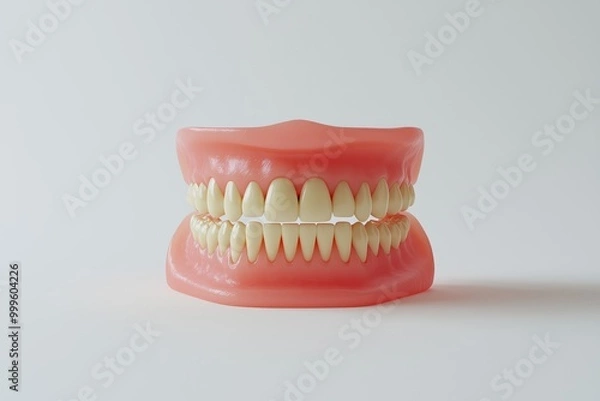 Obraz Dental prosthetic smile with teeth and jaws on white background