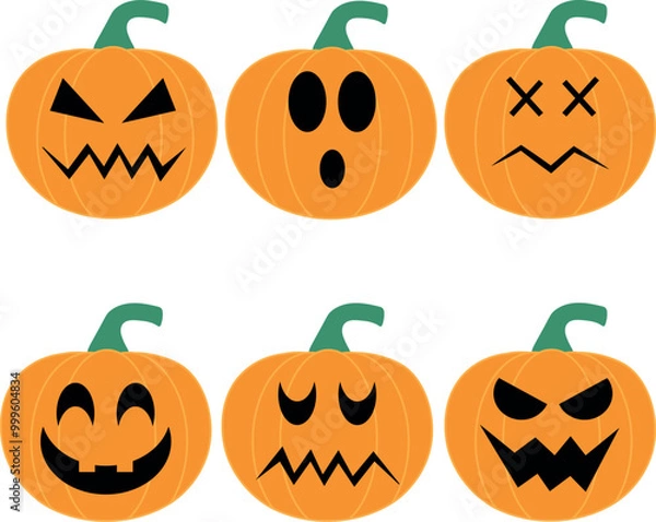 Obraz Set of Halloween pumpkins with different faces.