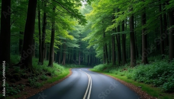 Fototapeta  A serene forest road inviting the journey ahead