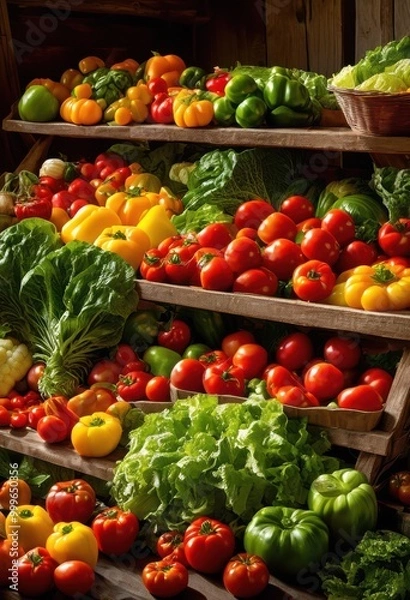 Fototapeta colorful abundant display fresh produce showcasing vibrant array fruits vegetables inviting arrangement, abundance, appetizing, bright, bounty, community