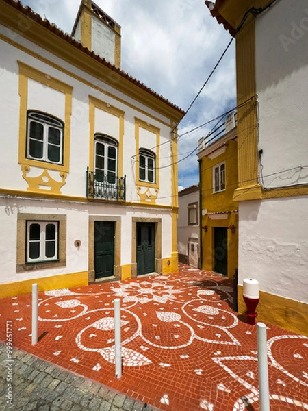 Fototapeta View of a beautiful street in the historic part of the traditional village of Nisa, in Alentejo, Portugal