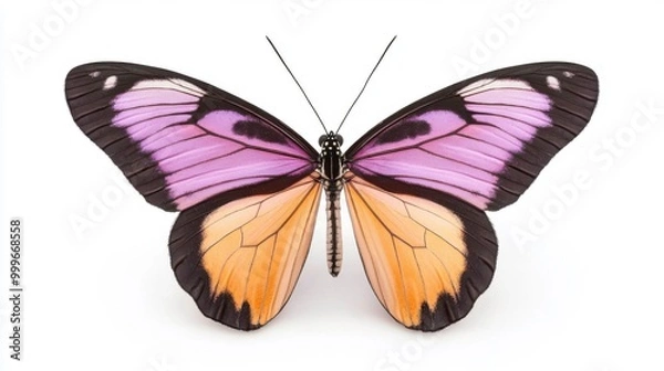 Fototapeta A realistic butterfly with vibrant wings spread open, isolated on a white background.
