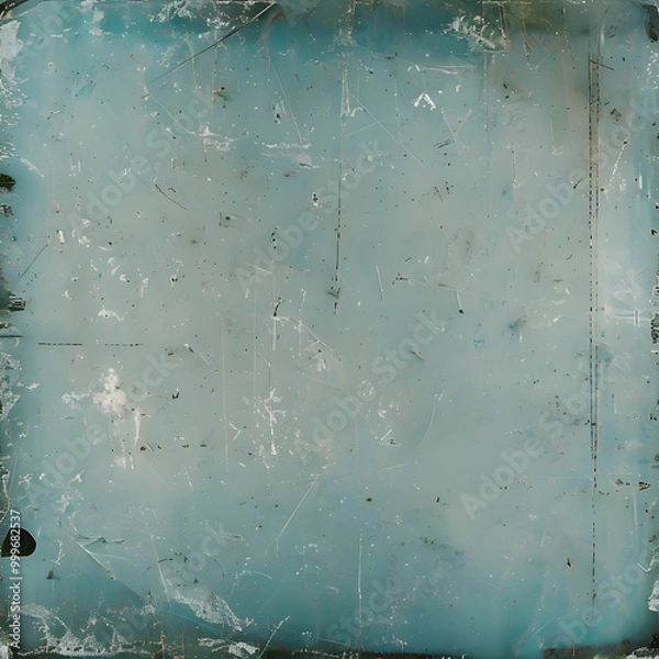 Fototapeta Vintage distressed old photo light leaks, film grain, dust and scratches texture overlay with vignette border. Dirty grunge analog 8k widescreen retro effect background with copy space