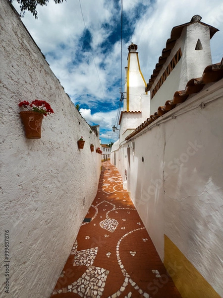 Fototapeta View of a beautiful street in the historic part of the traditional village of Nisa, in Alentejo, Portugal