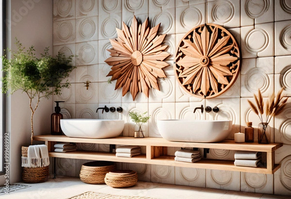 Obraz Bathroom interior in boho eco style with decorative elements