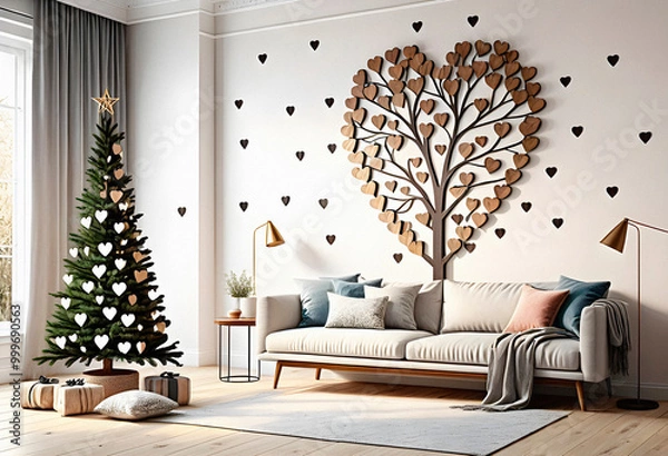 Obraz Living room interior in boho eco style with decorative elements and wonderful view