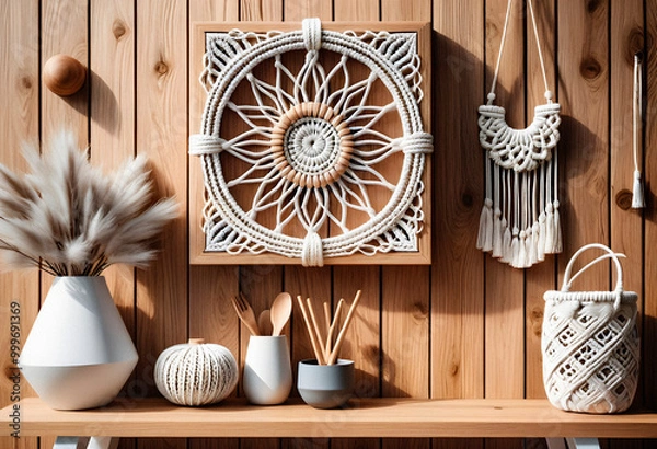 Obraz Living room interior in eco style with boho decorative elements