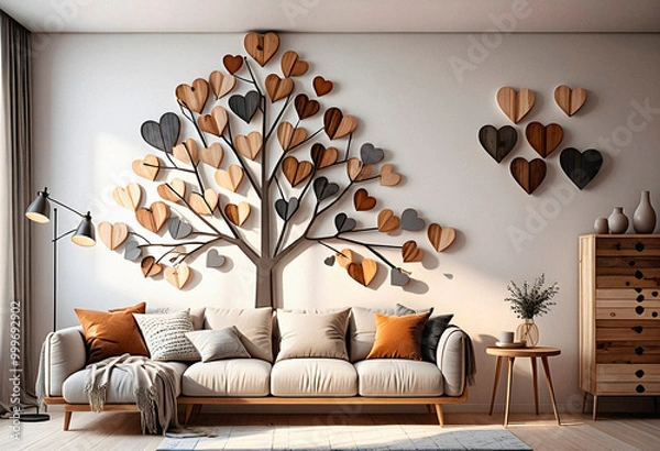 Obraz Living room interior in eco style with boho decorative elements
