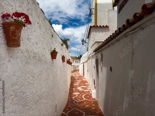 Fototapeta View of a beautiful street in the historic part of the traditional village of Nisa, in Alentejo, Portugal