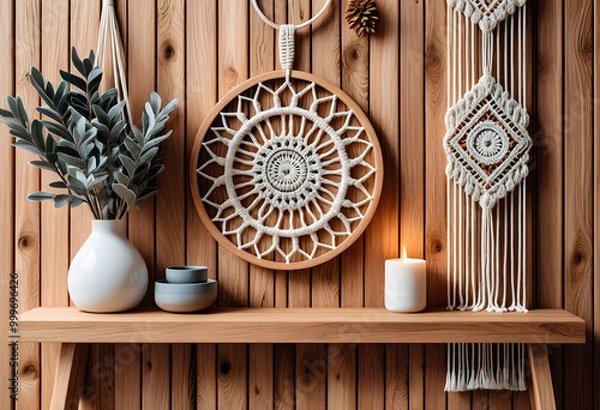 Obraz Living room interior in eco style with boho decorative elements