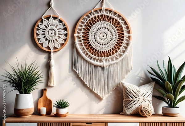 Obraz Living room interior in eco style with boho decorative elements