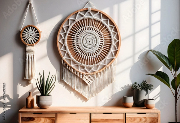 Obraz Living room interior in eco style with boho decorative elements