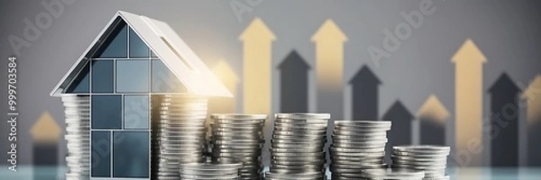 Obraz model houses and virtual graph, real estate growth in the future, finance, banking, lending, and trading.