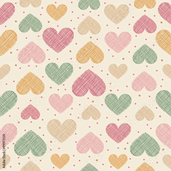 Fototapeta Hand drawn stripped hearts seamless pattern